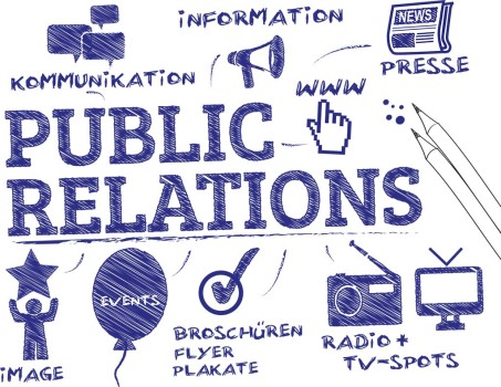Grafik: Public Relations mit Grafiken zu den Themen Kommunikation, Presse, Image, Events, Boschüren, Flyer, Radio und TV-Spots.